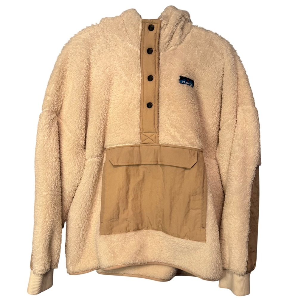 Kavu Women's Cream Fleece Hooded Pullover Sherpa Jacket XL Cozy